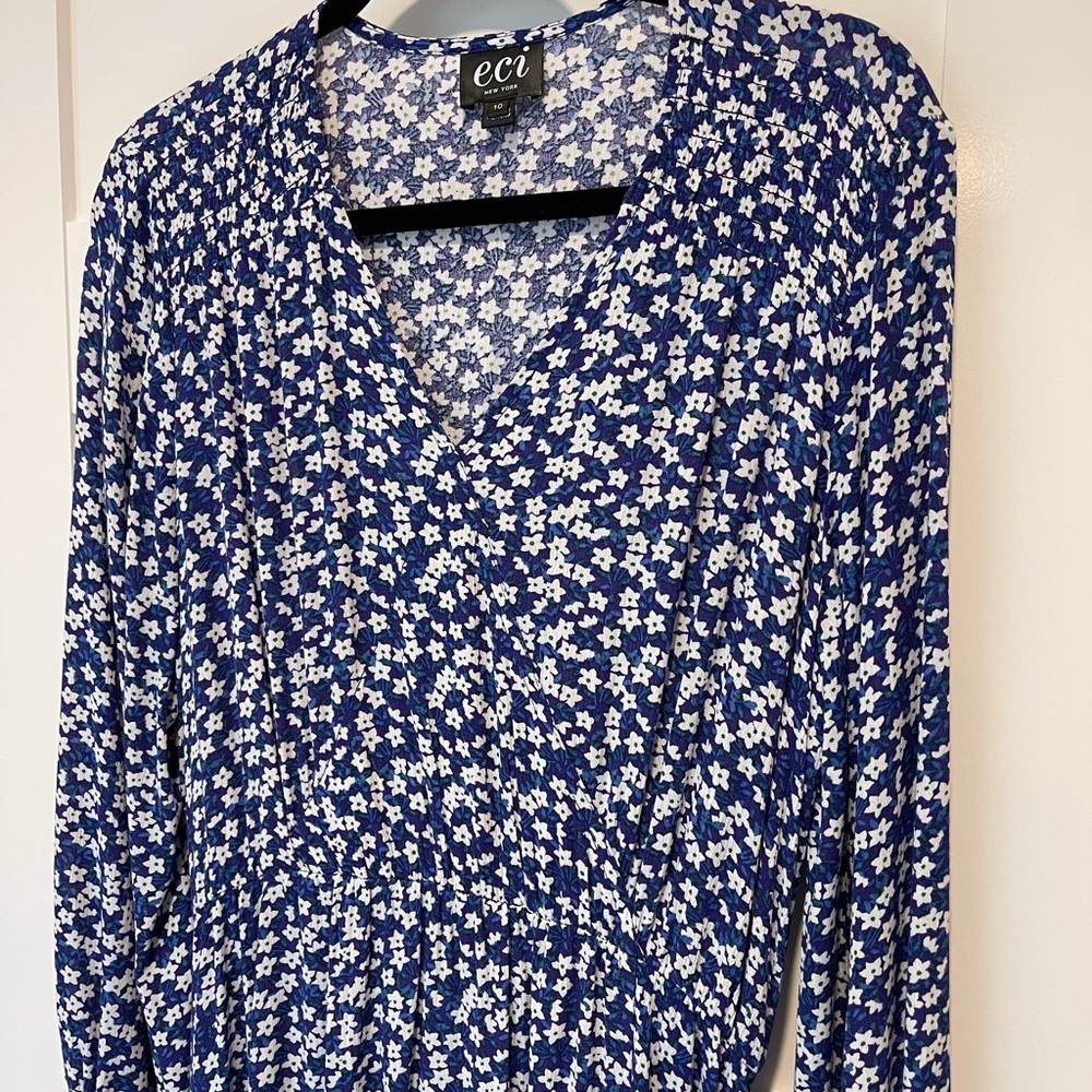 ECI New York Women's Printed Maxi Dress Blue 10